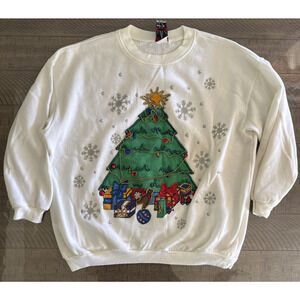Vintage 1989 KWBL Christmas Sweater Tree Hiloday Sweatshirt Beaded USA One Size